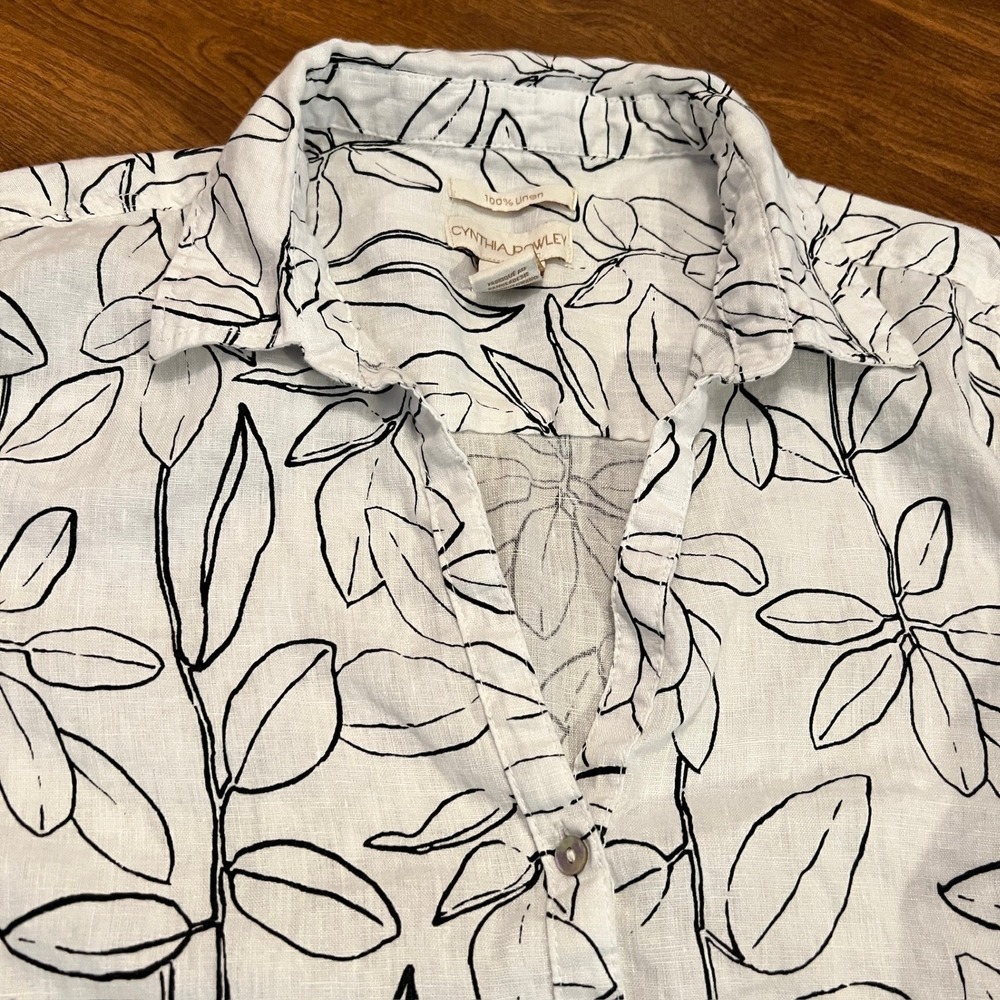 Cynthia Rowley Linen Leaf Print Button Down Shirt Women's XL - Picture 4 of 11